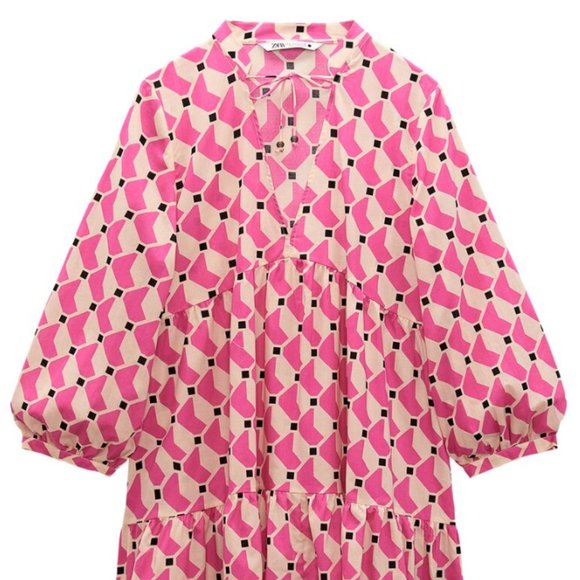 ZARA PRINTED SHORT DRESS  FUCHSIA SZ S EUC - Picture 1 of 2